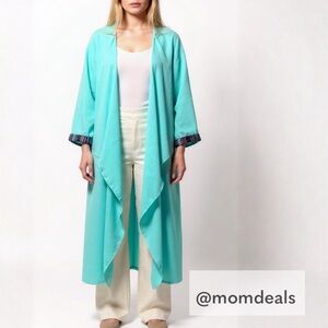 NWT LulaRoe Sheer Open Front Long Duster Batwing Sleeve Mint Embroidered DetailA